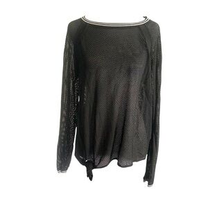 NWT Michael Stars OS Black Athletic Strip Mesh Long Sleeve Top